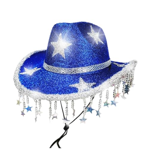 Goodfugui Westernhut mit Pailletten, Cowboy-Cowgirl, breite Krempe, Glitzer-Hut für Erwachsene, Kostümparty, Cosplay-Zubehör (b5-blau, Einheitsgröße) von Goodfugui