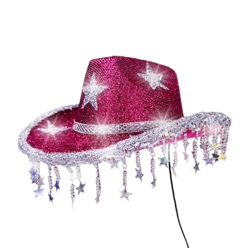 Goodfugui Westernhut mit Pailletten, Cowboy-Cowgirl, breite Krempe, Glitzer-Hut für Erwachsene, Kostümparty, Cosplay-Zubehör (b5-rot, Einheitsgröße) von Goodfugui