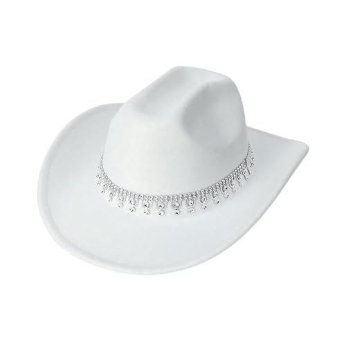 Goodfugui Westernhut mit Pailletten, Cowboy-Cowgirl, breite Krempe, Glitzer-Hut für Erwachsene, Kostümparty, Cosplay-Zubehör (b7-weiß, M) von Goodfugui