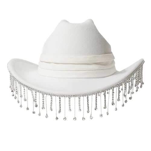 Goodfugui Westernhut mit Pailletten, Cowboy-Cowgirl, breite Krempe, Glitzer-Hut für Erwachsene, Kostümparty, Cosplay-Zubehör (b8-weiß, Einheitsgröße) von Goodfugui