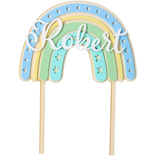Goodtimes Cake Topper Regenbogen Stern mit individuellem Namen aus Holz & Acryl 19,5cm x 15cm von Goodtimes