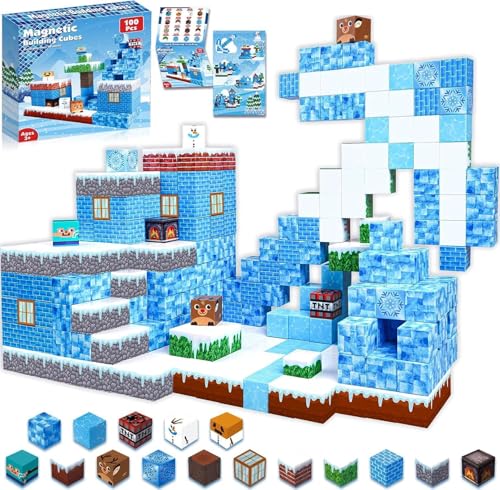 Goody King Magnetische Bausteine mit 100pcs Magnetwürfel Bauen Deine EIS und Schneewelt Frozen Spielzeug ab 4 Jahre Junge und Magnetic Building Blocks Ostern Geschenke Kinder von Goody King