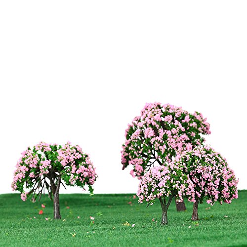 GoolRC 4 Stück Kunststoff Modell Bäume Zug Layout Garten Landschaft Weiß und rosa Blumen Bäume Diorama Miniatur Rosa (Typ1) von GoolRC