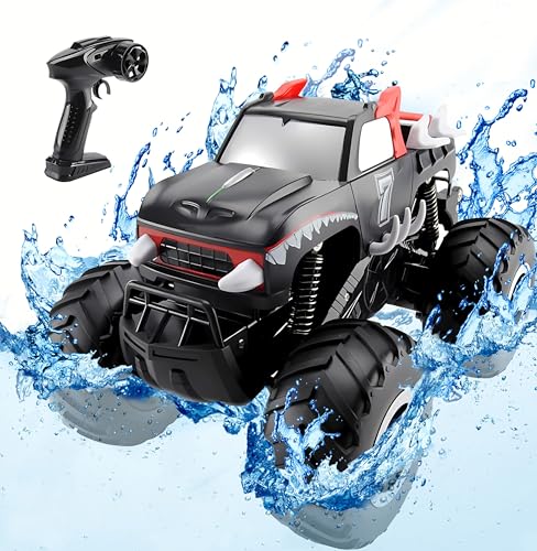 Goolsky Amphibienfahrzeug Ferngesteuertes Auto D837, Stunt Auto 1/16 2,4GHz 4WD 2 in 1 Ferngesteuertes Boot 360° Drehbar Wasserdicht Offroad Ferngesteuertes Auto Geschenke für Kinder Rot von Goolsky