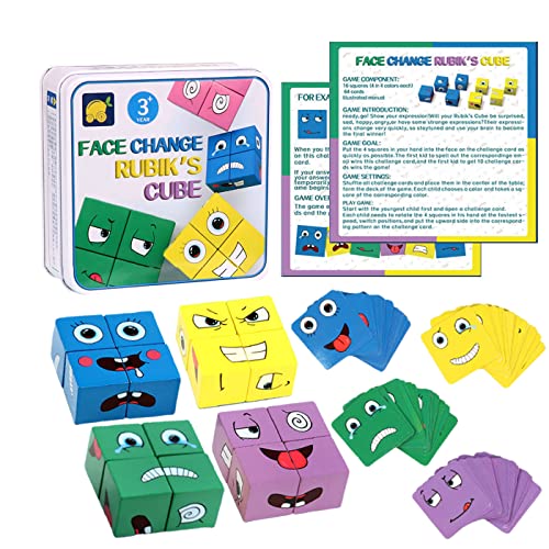 Goomp Hölzerne Gesicht Würfel Ausdruck Zuordnungsspiel Puzzle, Montessori Interaktion Spielzeug Montessori Ausdrucksblöcke Lernspielzeug für Kinder Weihnachten Geburtstag Geschenk von Goomp