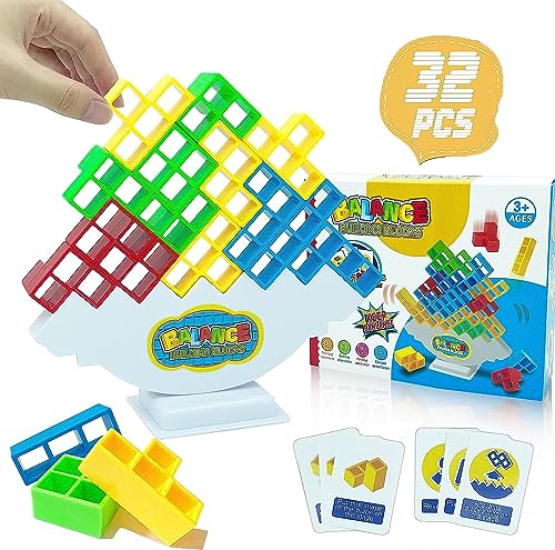Goorder Tetris Balance Spielzeug, Kreative Stapelspiel Tower Game, Stapeln Bausteine Balancespiel Puzzlespiele Geschenke für Kinder Jungen und Mädchen ab Jahre 3+ (32 Pcs) von Goorder