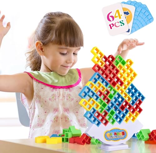 Goorder Tetris Balance Spielzeug, Kreative Stapelspiel Tower Game, Stapeln Bausteine Balancespiel Puzzlespiele Geschenke für Kinder Jungen und Mädchen ab Jahre 3+ (64 Pcs) von Goorder
