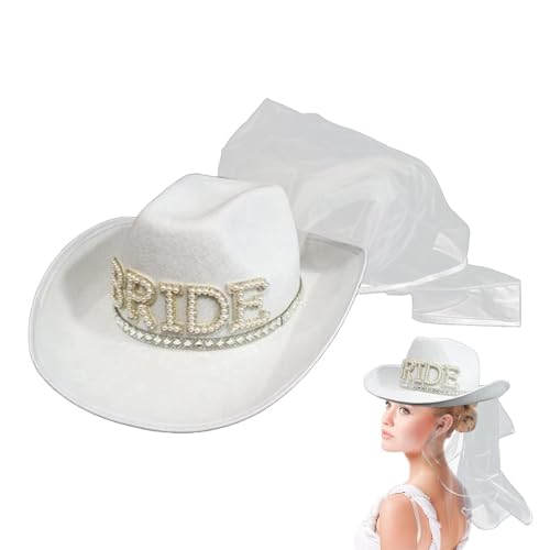 Goowafur Cowgirl Hut, Weißer Cowboy Hut Mit Strass, Damen Accessoires für Strandhochzeit Festivals Verkleidung Kostüm Dusche von Goowafur