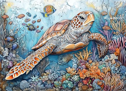 Meeresschildkröten Puzzle 120 Teile, Holzpuzzles 29.7x21cm, Puzzle für Erwachsene und Kinder 12 Jahren, DIY Groß Puzzelmatten, Premium Quality Klassische Wooden Jigsaw, Home Wand Dekor Koralle g-156 von Gooxehuu