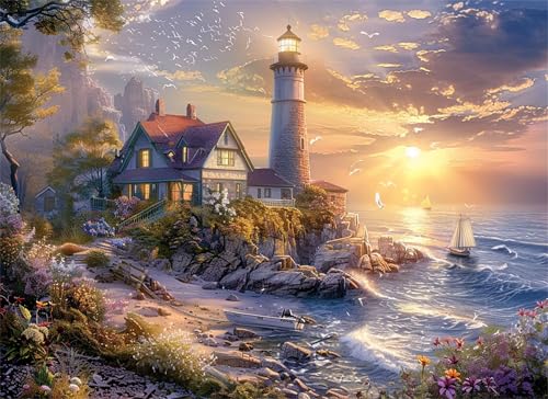 Puzzle 1000 Teile Leuchtturm Puzzle Erwachsene, Holzpuzzle Klassische Puzzles Strand Jigsaw Puzzles für Erwachsene und Kinder, Clevere Rätsel Wooden Jigsaw, Geschicklichkeitsspiel für die Ganze g-72 von Gooxehuu