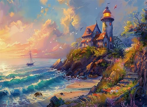 Puzzle 1000 Teile Leuchtturm Puzzle Erwachsene, Holzpuzzle Klassische Puzzles Strand Jigsaw Puzzles für Erwachsene und Kinder, Clevere Rätsel Wooden Jigsaw, Geschicklichkeitsspiel für die Ganze g-74 von Gooxehuu