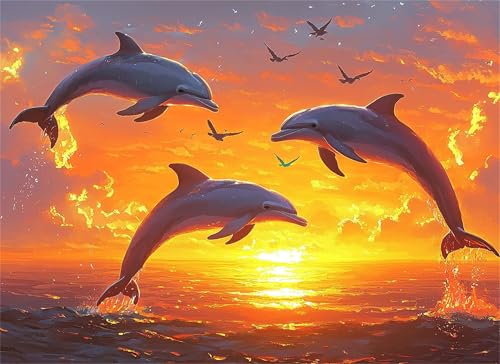 Puzzle 1000 Teile Sonnenuntergang Puzzle Erwachsene, Holzpuzzle Klassische Puzzles Delphin Jigsaw Puzzles für Erwachsene, Clevere Rätsel Wooden Jigsaw, Geschicklichkeitsspiel für Ganze Familie g-440 von Gooxehuu