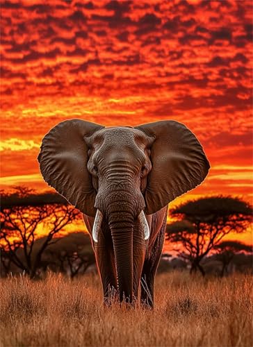 Sonnenuntergang Puzzle 120 Teile, Holzpuzzles 29.7x21cm, Puzzle für Erwachsene und Kinder 12 Jahren, DIY Groß Puzzelmatten, Premium Quality Klassische Wooden Jigsaw, als Geschenk Mädche Elefant g-862 von Gooxehuu