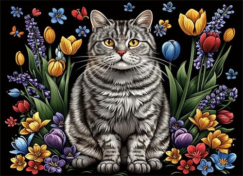 Tulpe Puzzle 500 Teile, Holzpuzzles 52x38cm, Puzzle für Erwachsene und Kinder 12 Jahren, DIY Groß Puzzelmatten, Premium Quality Klassische Wooden Jigsaw, Home Wand Dekor oder als Geschenk Katze g-480 von Gooxehuu