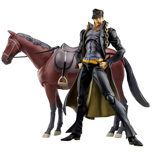 2pcs Kujo Jotaro Actionfigur und Braun Pferd Modell Set, Große Anime Skulptur, 25cm Kujo Jotaro + 16cm Pferd Super Action Figur Desktop Dekoration Sammlerstück von Gooyeh