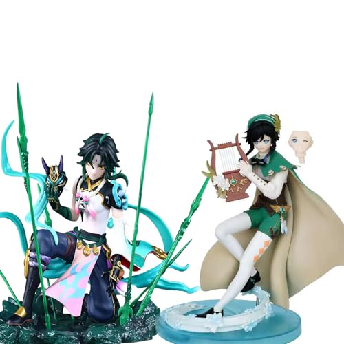 Gooyeh 2pcs Xiao und Venti Figuren Anime Spiel Action Figuren PVC Statue Modell Ornamente Desktop Dekorationen Sammlerstücke Boxed Geschenke 22cm von Gooyeh