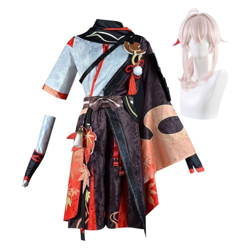 Gooyeh Anime Cosplay Kostüm Kaedehara Kazuha/Ganyu/Shenhe Cartoon Spiel Figuren Cosplay Karneval Fasching Halloween Kostüm Komplett Set mit Perücke/ohne Perücke Optional von Gooyeh