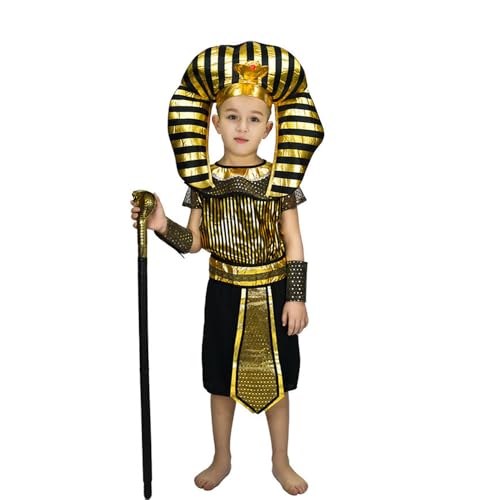 Gooyeh Cosplay Ägyptischer Pharao Kostüm Cosplay Herren Kinderkostüm Halloween Karneval Maskerade Partykleid Bühnenkostüm Performancekostüm von Gooyeh
