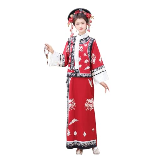 Gooyeh Traditionelles Chinesisches Hanfu, Qing-Dynastie-Kleid, Qipao, Hanfu-Kopfschmuck aus der Qing-Dynastie, Set Rot/Lila/Grün, Hanfu Cosplay Kostümanzug für Bühnenshow-Aufführungen Cosplay Gooyeh Traditionelles Chinesisches Hanfu, Qing-Dynastie-Kleid, Qipao, Hanfu-Kopfschmuck aus der Qing-Dynastie, Set Rot/Lila/Grün, Hanfu Cosplay Kostümanzug für Bühnenshow-Aufführungen Cosplay von Gooyeh