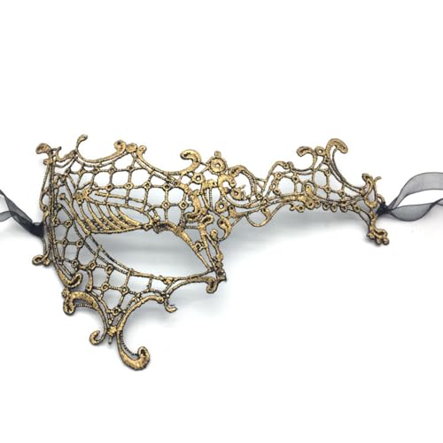 Elegante Spitzen-Halbgesichtsmaske mit Goldfolien-Design – verstellbare Augenabdeckung für Maskerade-Partys, Halloween-Kostüm-Zubehör (Gold) von Gorger