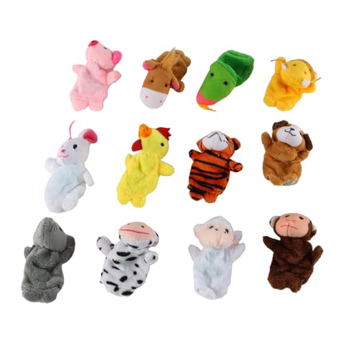 Gorise 12 Stück chinesische Tierkreiszeichen-Fingerpuppen, süße Plüschtier-Fingerpuppen für Kleinkinder, Cartoon-Tierzoo-Thema von Gorise