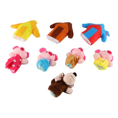 Gorise 8 Stück Fingerpuppen mit Cartoon-Tieren und kleinen Schweinchen, pädagogische Plüschpuppe, Märchenpuppe von Gorise