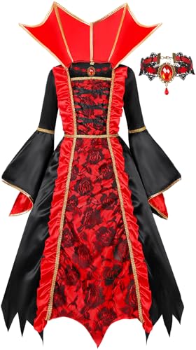 Gorkonpy Vampir Kostüm Mädchen Halloween Vampir Kleid Kostüme Kinder (6-8 Jahre) von Gorkonpy