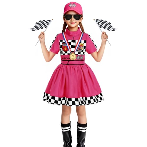 Gortykor Rennfahrer Kostüm für Mädchen, Rennfahrer-Kostüm für Mädchen, Halloween-Läufer-Kostüm für Cosplay (9-10 Jahre) von Gortykor