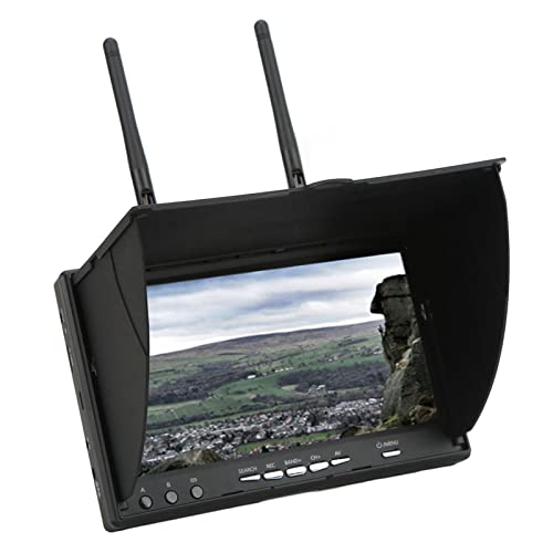 FPV-Monitor, 7-Zoll-LCD-Videobildschirm mit 800 X 480 Auflösung, 5,8 GHz 40-Kanal-DVR-Funktion, RC-Drohnen-Bildschirm mit Automatischer Suche, 2000-mAh-FPV-Empfänger für Drohnen-Quadcopter(EU) von Goshyda