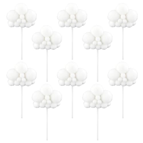 10 Stück Weiße Wolke Kuchendeckel, Realistisch Plüsch-Wolken-Kuchendekoration Garnknäuel-Kuchentopper Wolken-Dessert-Dekorationen Wolken-Kuchenspieße für Geburtstag Hochzeit Babyparty (Weiß) von Gosknor