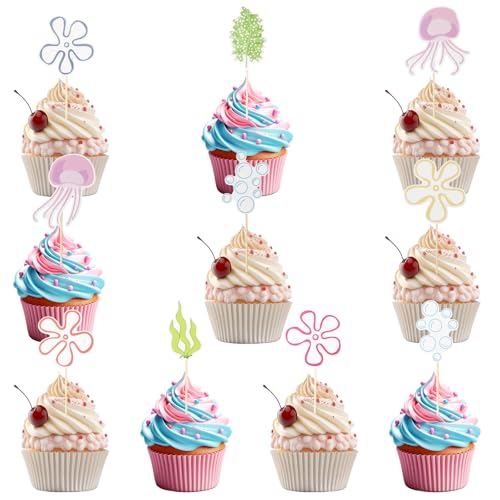 24stk Cupcake-Topper mit Quallen-Blasen-Blumen, Kuchendekorationen mit Unterwasser-Motiv Seesterne Blasen Quallen Seetang Perfekte Cupcake-Topper für Geburtstagspartys und Hochzeiten 24stk Cupcake-Topper mit Quallen-Blasen-Blumen, Kuchendekorationen mit Unterwasser-Motiv Seesterne Blasen Quallen Seetang Perfekte Cupcake-Topper für Geburtstagspartys und Hochzeiten von Gosknor