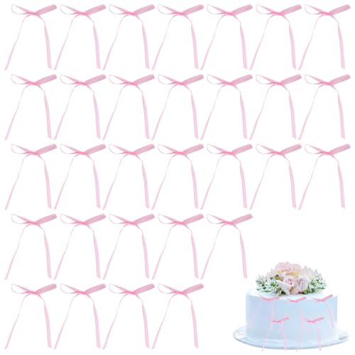 30 Stück Schleifen Kuchendekorationen, Kokette Schleifenband Cupcake Topper für Hochzeit Braut Verlobung Babyparty Geburtstagsparty Dekorationszubehör (Rosa) von Gosknor