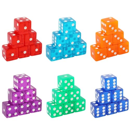 36 Stück 19mm Craps Würfel, Durchscheinendes Acryl D6-Casino-Würfel, 6-seitiges Würfelset Spielwürfel für Casino Craps Würfeltischspiele und Brettspiele Party Bar Unterhaltung (6 Farben) von Gosknor