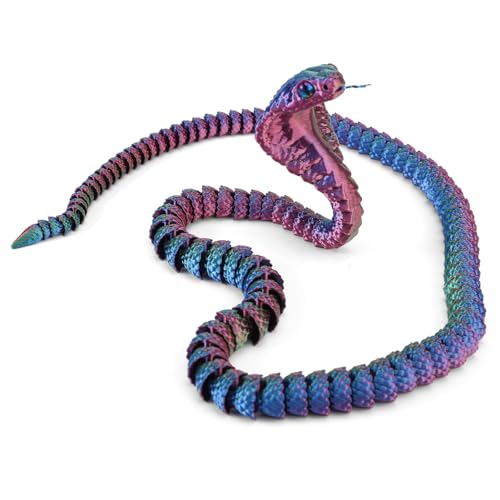 3D Gedruckte Spielzeuge, 60cm Lange Artikulierte Kobra Kristallähnliche 3D-Gedruckte Klapperschlange 3D-Gedruckte Zappeltiere Als Dekoration für Das Homeoffice (Farbverlauf Rot Blau Grün) von Gosknor
