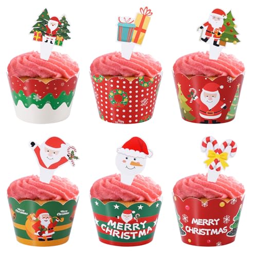 60stk Weihnachts-Cupcake-Topper & Förmchen, 5 Stile Süß Weihnachts-Cupcake-Picker und Förmchen Weihnachtsmann Baum Geschenk Kuchendekorationen für Weihnachtsfeier Backzubehör 60stk Weihnachts-Cupcake-Topper & Förmchen, 5 Stile Süß Weihnachts-Cupcake-Picker und Förmchen Weihnachtsmann Baum Geschenk Kuchendekorationen für Weihnachtsfeier Backzubehör von Gosknor
