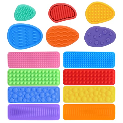 Gosknor 14stk Sensorisches Fidget-Spielzeug Set, 6 Sorgensteine & 8 Saugstreifen Texturierte Tastspielzeuge für Kinder Erwachsene Beruhigungswerkzeuge Autismus für Schreibtisch Klassenzimmer Büro von Gosknor