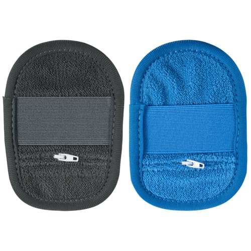 Gosknor 2stk Sand Entfernungsbeutel, Abwischhandschuhe Weicher Bequemer Sandentferner-Beutel mit Reißverschluss Unverzichtbares Zubehör für Strandurlaub Camping Strandpartys (Grau, Blau) von Gosknor