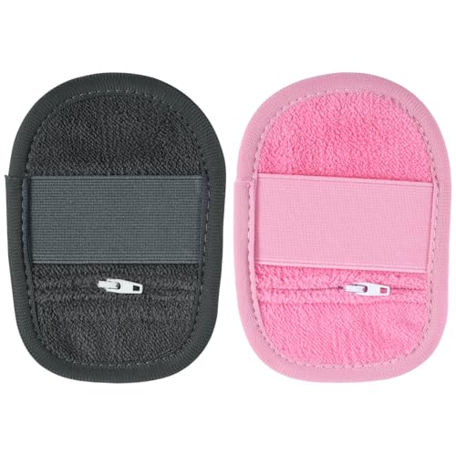 Gosknor 2stk Sand Entfernungsbeutel, Abwischhandschuhe Weicher Bequemer Sandentferner-Beutel mit Reißverschluss Unverzichtbares Zubehör für Strandurlaub Camping Strandpartys (Grau, Pink) von Gosknor