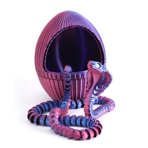 Gosknor 3D-Gedruckte Schlange mit Ei, 57cm Realistisch Gleitend Flexible Schlange Drehbares Ei 3D-Gedrucktes Tierspielzeug Zappelgeschenk für Erwachsene Kinder Heim Bürodekor (Rot-Blau-Gemischt) von Gosknor