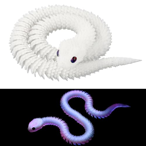 Gosknor 3D-Gedrucktes Flexibles Schlangenspielzeug, Dunkeln Leuchtendes Regenbogen-Gelenk-Zappeltier Schreibtischdekoration Geschenk für Kinder Erwachsene Heim-Schreibtisch-Büro-Dekoration (Weiß) von Gosknor