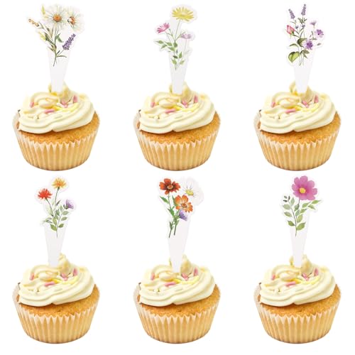 Gosknor 48stk Wildblumen-Party-Cupcake-Topper, Mehrfarbige Wildblumen-Cupcake-Topper Florale Geburtstagsdekorationen für Geburtstag Babyparty Hochzeit Gosknor 48stk Wildblumen-Party-Cupcake-Topper, Mehrfarbige Wildblumen-Cupcake-Topper Florale Geburtstagsdekorationen für Geburtstag Babyparty Hochzeit von Gosknor