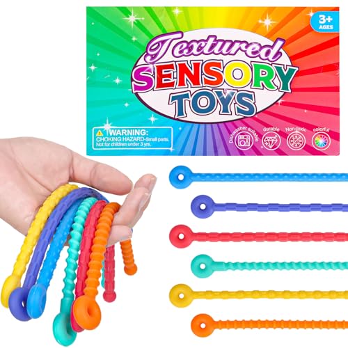 Gosknor 6 Stück Dehnbare Schnur Spielzeuge, Einstellbare Sensorische Fidget Spielzeuge Beruhigende Textur Armbänder Leise Sensorische Handringe Für Kinder und Erwachsene von Gosknor