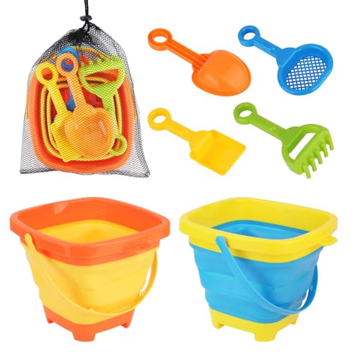 Gosknor 7St Strandspielzeug Set für Kleinkinder im Alter von 3-5 Jahren, 2 Zusammenklappbare Eimer mit 4 Schaufeln Sandspielzeug und Netztasche für Kinder Sommerstrand Angeln Party Aktivitäten Gosknor 7St Strandspielzeug Set für Kleinkinder im Alter von 3-5 Jahren, 2 Zusammenklappbare Eimer mit 4 Schaufeln Sandspielzeug und Netztasche für Kinder Sommerstrand Angeln Party Aktivitäten von Gosknor