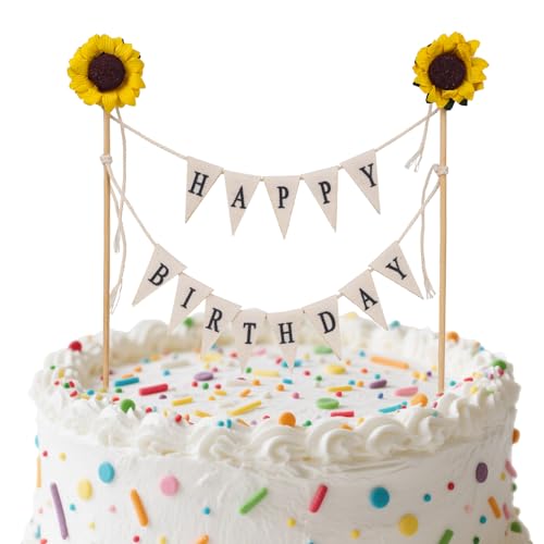 Gosknor Happy Birthday Flaggenbanner Kuchenaufsatz, Handgefertigte Wimpel und Sonnenblumen Girlande Geburtstagskuchen Flaggen Dekoration für Party Dekorationen Gosknor Happy Birthday Flaggenbanner Kuchenaufsatz, Handgefertigte Wimpel und Sonnenblumen Girlande Geburtstagskuchen Flaggen Dekoration für Party Dekorationen von Gosknor