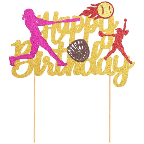 Softball-Cupcake-Topper, Glitzernder Softball-Geburtstagskuchen-Dekoration Softball-Spieler-Kuchenspieß Babyparty-Kuchentopper für Mädchen für Geburtstag Sportparty-Zubehör Softball-Cupcake-Topper, Glitzernder Softball-Geburtstagskuchen-Dekoration Softball-Spieler-Kuchenspieß Babyparty-Kuchentopper für Mädchen für Geburtstag Sportparty-Zubehör von Gosknor
