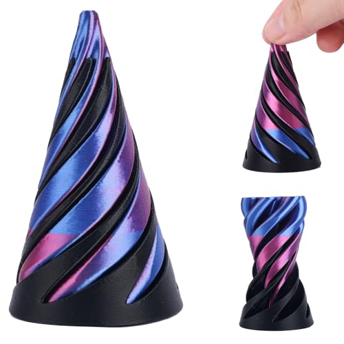 Spiralkegel-Zappelspielzeug, 3D-Gedruckt Unmöglicher Kegel Unmögliche Pyramiden-Durchgangsskulptur Helix-Durchgangs-Zappelspielzeug zur Stressentspannung (Schwarz Lila) von Gosknor
