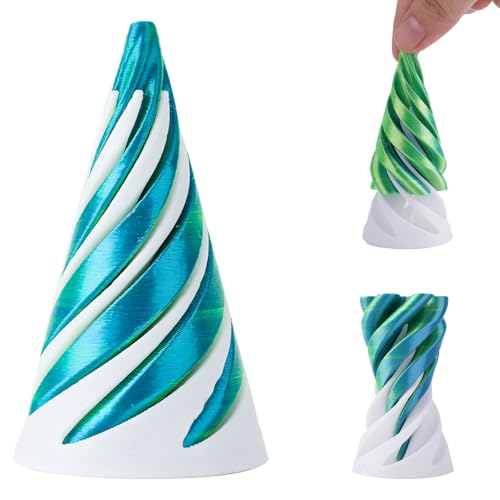 Spiralkegel-Zappelspielzeug, 3D-Gedruckt Unmöglicher Kegel Unmögliche Pyramiden-Durchgangsskulptur Helix-Durchgangs-Zappelspielzeug zur Stressentspannung (Weiß-Grün) von Gosknor