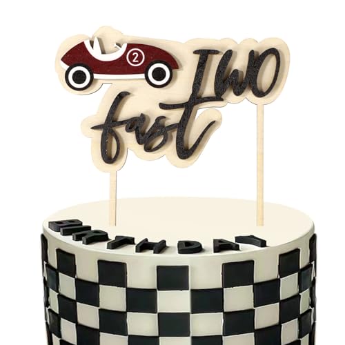 Tortenaufsatz Two Fast zum Geburtstag, Tortenaufsatz aus Holz mit Rennautomotiv Tortenaufsatz mit Rennautomotiv für Geburtstagsparty-Dekorationen Geburtstagsflaggen-Schildzubehör Tortenaufsatz Two Fast zum Geburtstag, Tortenaufsatz aus Holz mit Rennautomotiv Tortenaufsatz mit Rennautomotiv für Geburtstagsparty-Dekorationen Geburtstagsflaggen-Schildzubehör von Gosknor