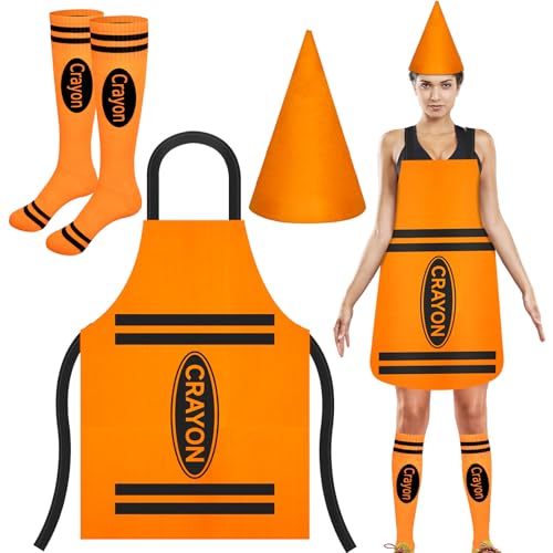 Gosodeny Buntstift-Schürze, Hut und Socken, Orange/Abendrot im Zickzackmuster (Sunset Chevron), Style 4 von Gosodeny