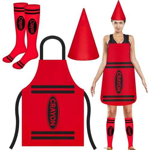 Gosodeny Buntstift-Schürze, Hut und Socken, Rot/Ausflug, einfarbig (Getaway Solids), Style 4 von Gosodeny